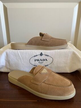 NWOT Prada  - Women’s Suede Loafer Mules in Tan - 42 IT / 11.5-12 U.S. Women's
